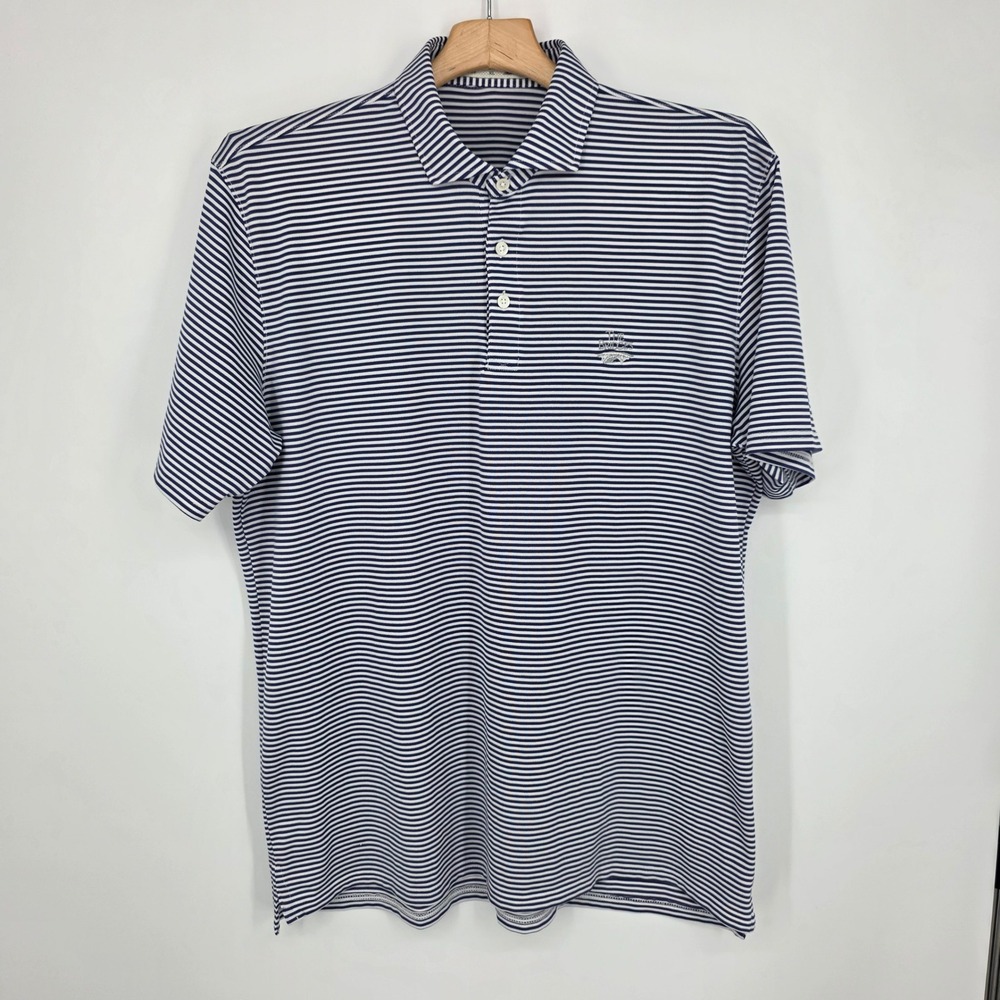 Holderness & Bourne Mens XL Tailored Fit Polo Navy White Stripe The Bridges